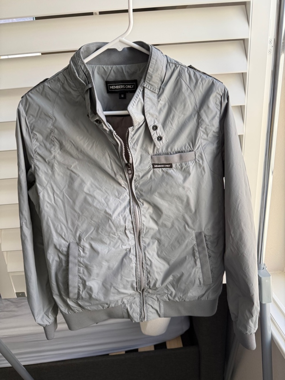Vintage Members Only Men's Light Gray Bomber Jacket